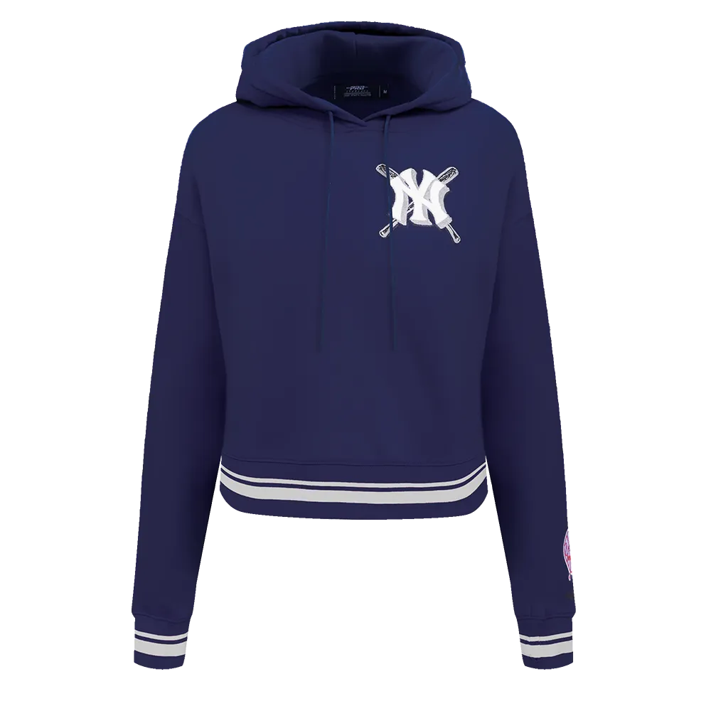 MLB NEW YORK YANKEES MASHUP WOMEN'S RIB CROPPED PO HOODIE (MIDNIGHT NAVY)