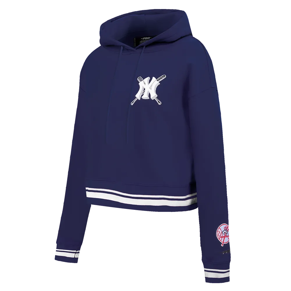 MLB NEW YORK YANKEES MASHUP WOMEN'S RIB CROPPED PO HOODIE (MIDNIGHT NAVY)