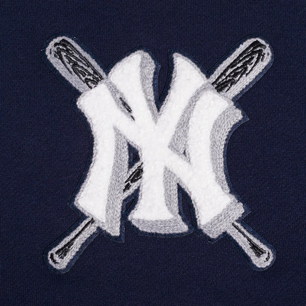 MLB NEW YORK YANKEES MASHUP WOMEN'S RIB CROPPED PO HOODIE (MIDNIGHT NAVY)