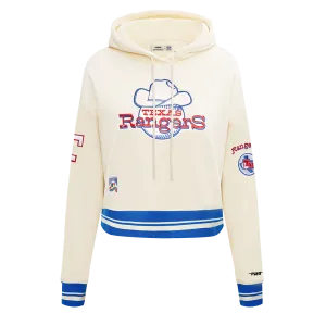 MLB TEXAS RANGERS RETRO CLASSIC WOMEN'S RIB CROPPED PO HOODIE (EGGSHELL/ROYAL BLUE)