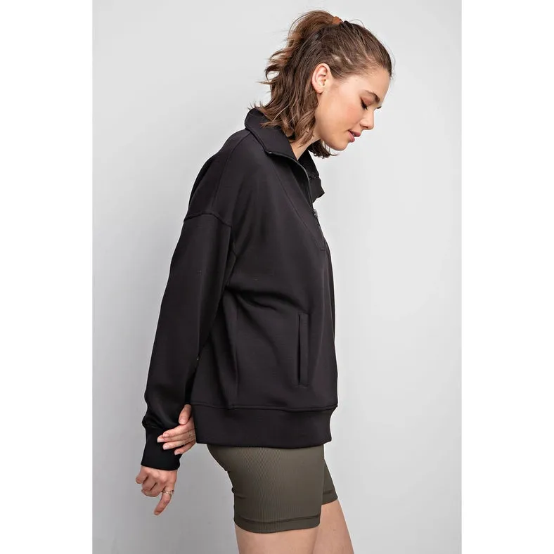 Modal Poly Span Quarter Zip Funnel Neck Pullover Black