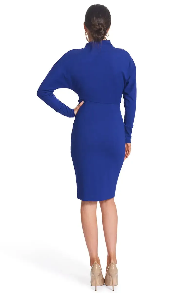 Nairobi Asymmetric Long Sleeve Zipper detail Midi Dress