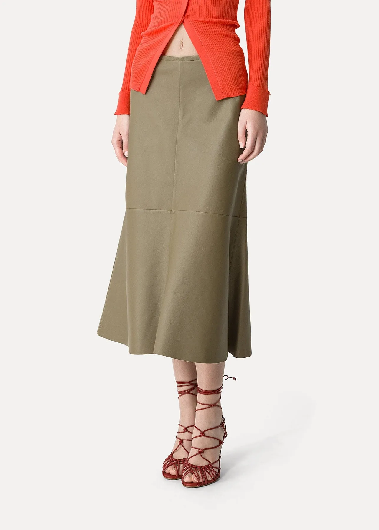 NAPPA LEATHER MIDI FLARED SKIRT