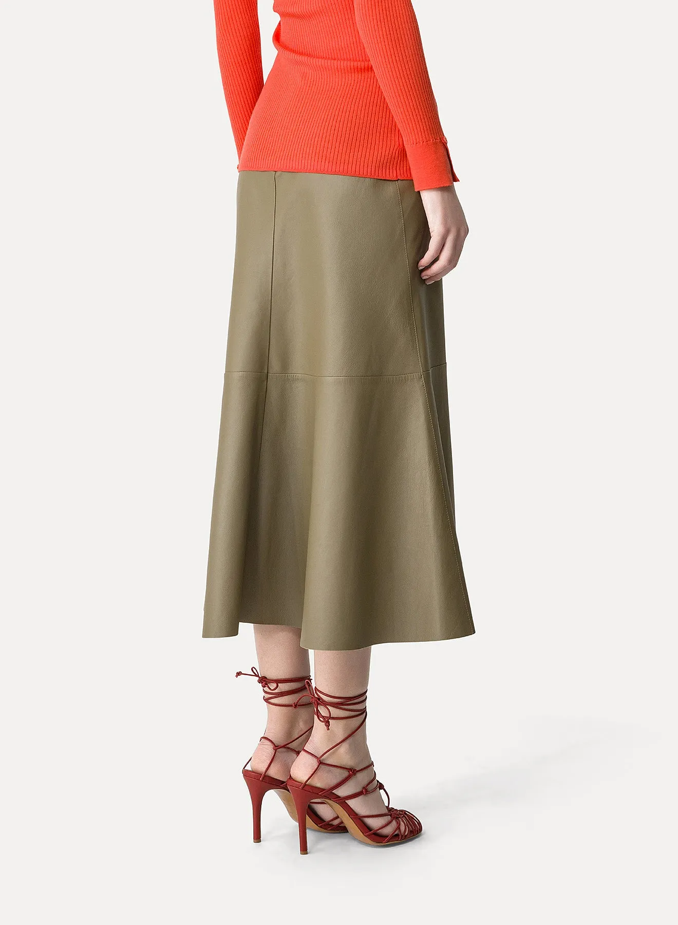 NAPPA LEATHER MIDI FLARED SKIRT