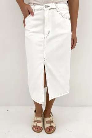 Nate Denim Midi Skirt White