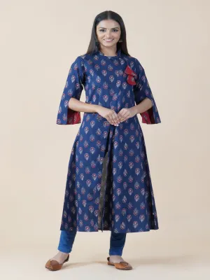 Navy Blue Ajrakh Print Tunic Kurta Only