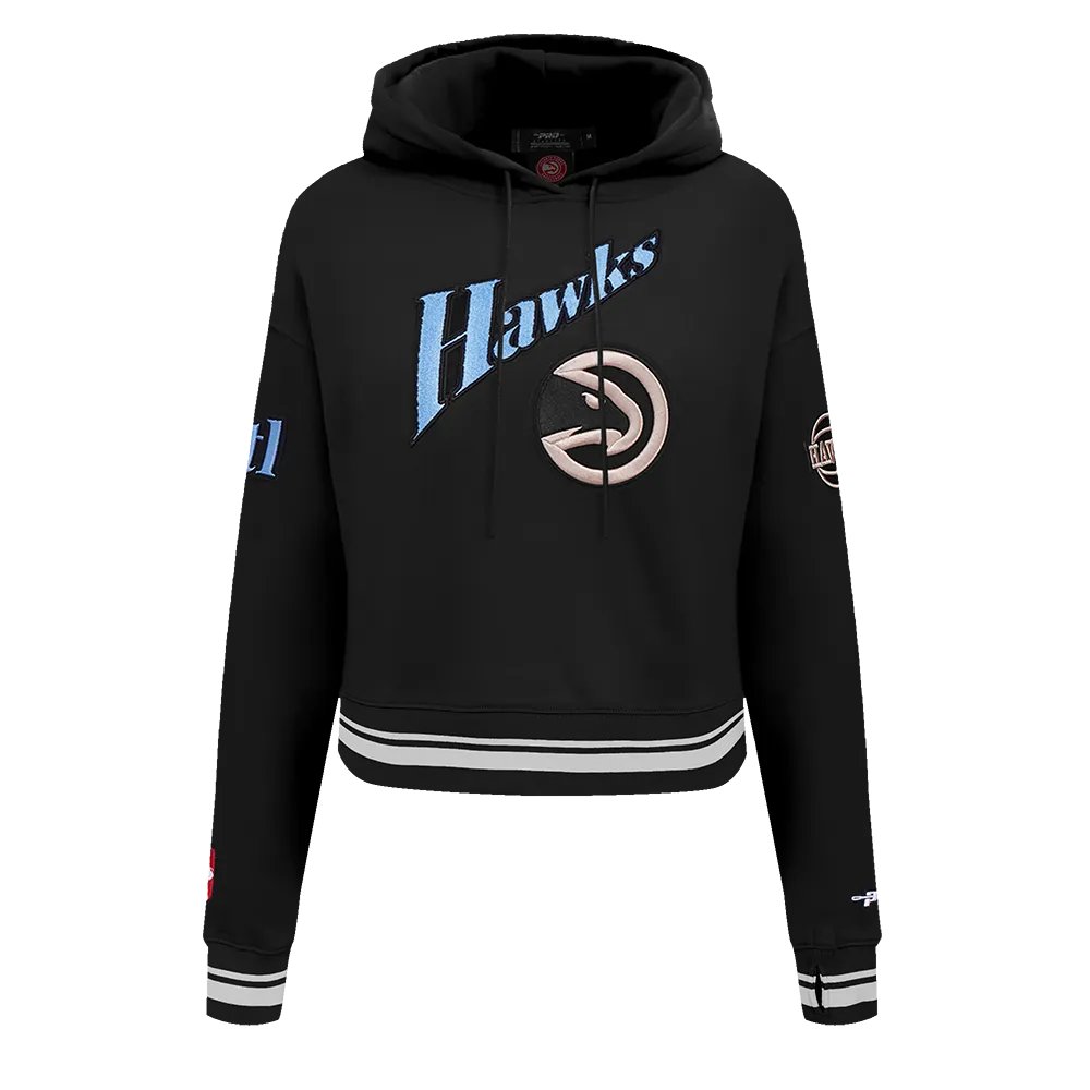 NBA ATLANTA HAWKS CITY EDITION 24-25 WOMEN'S RIB FLC CROPPED PO HOODIE (BLACK)