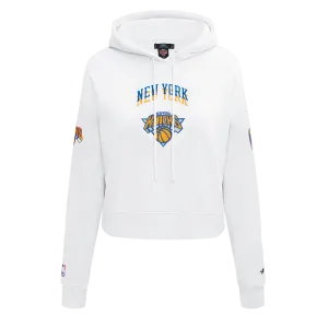 NBA NEW YORK KNICKS CITY EDITION 24-25 WOMEN'S FLC CROPPED PO HOODIE (WHITE)