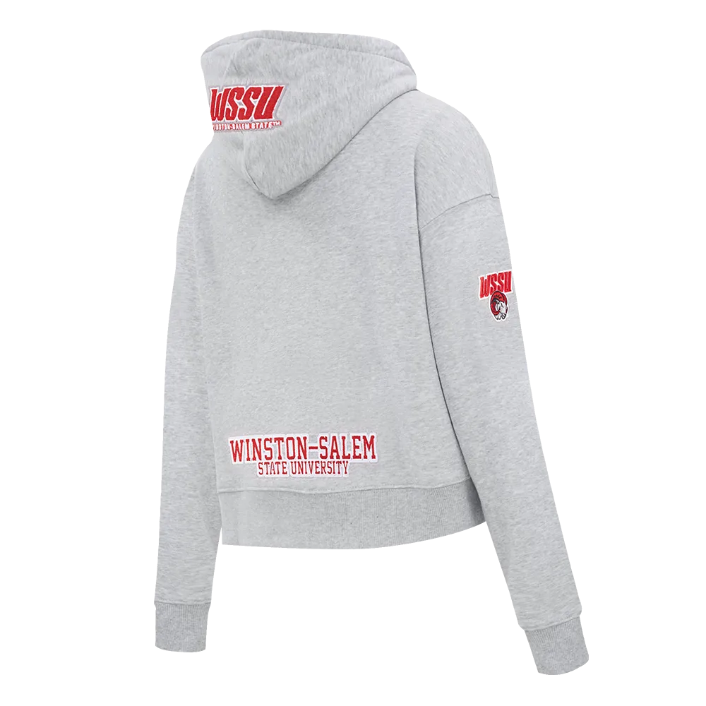 NCAA WINSTON-SALEM STATE UNIVERSITY CLASSIC WOMEN'S FLC CROPPED PO HOODIE (HEATHER GREY)