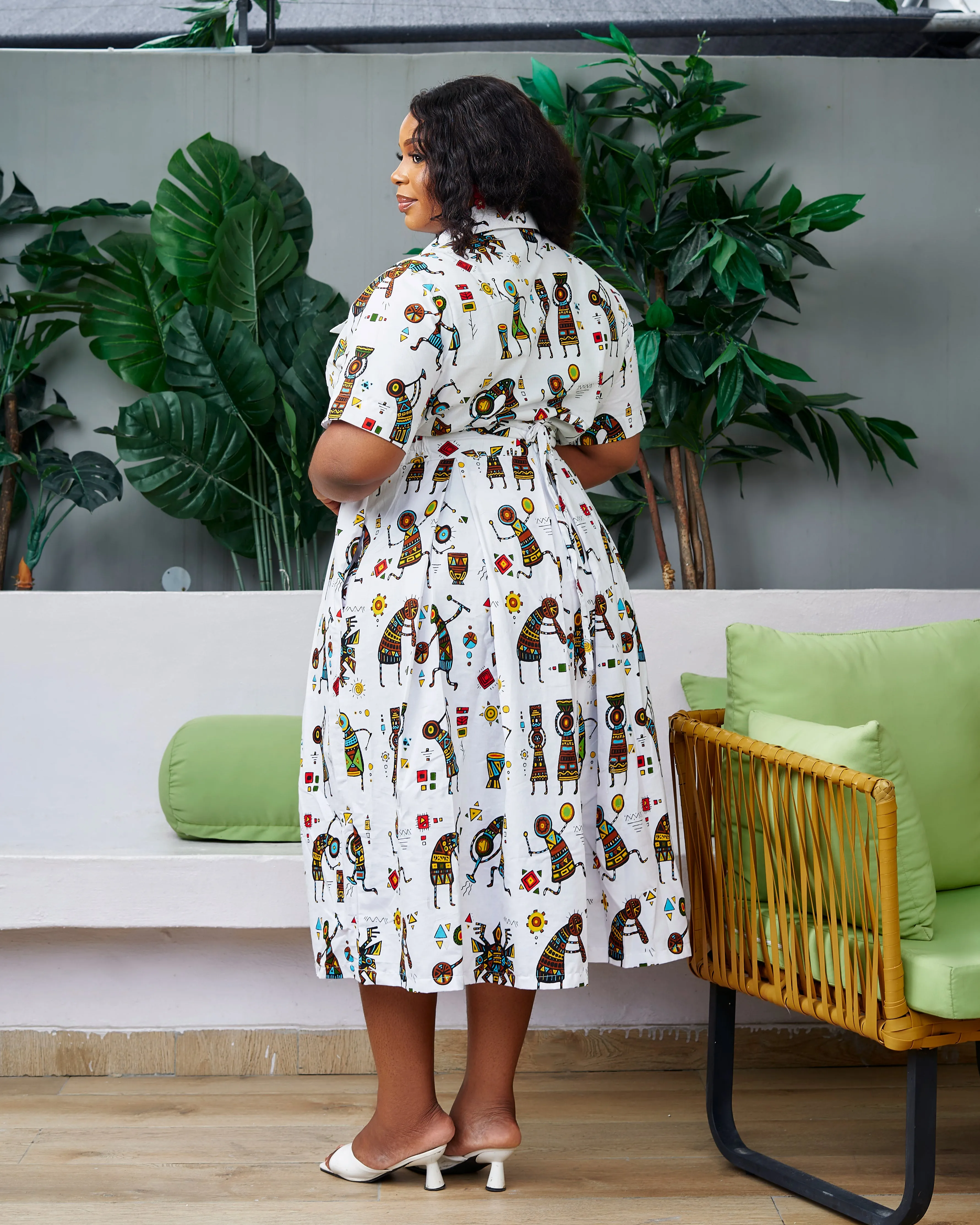 New in African Print Box Pleat Midi Skirt - Ebony