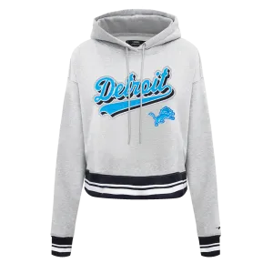 NFL DETROIT LIONS SCRIPT TAIL WOMEN'S RIB FLC CROPPED PO HOODIE (HEATHER GRAY/BLACK)