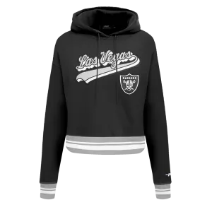 NFL LAS VEGAS RAIDERS SCRIPT TAIL WOMEN'S RIB FLC CROPPED PO HOODIE (BLACK/GRAY)