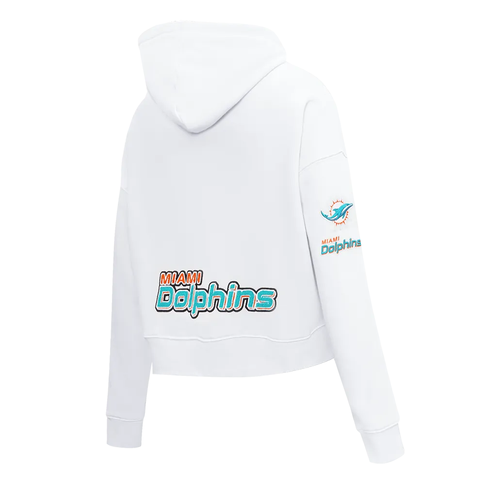 NFL MIAMI DOLPHINS CLASSIC WOMEN'S FLC CROPPED PO HOODIE (WHITE)