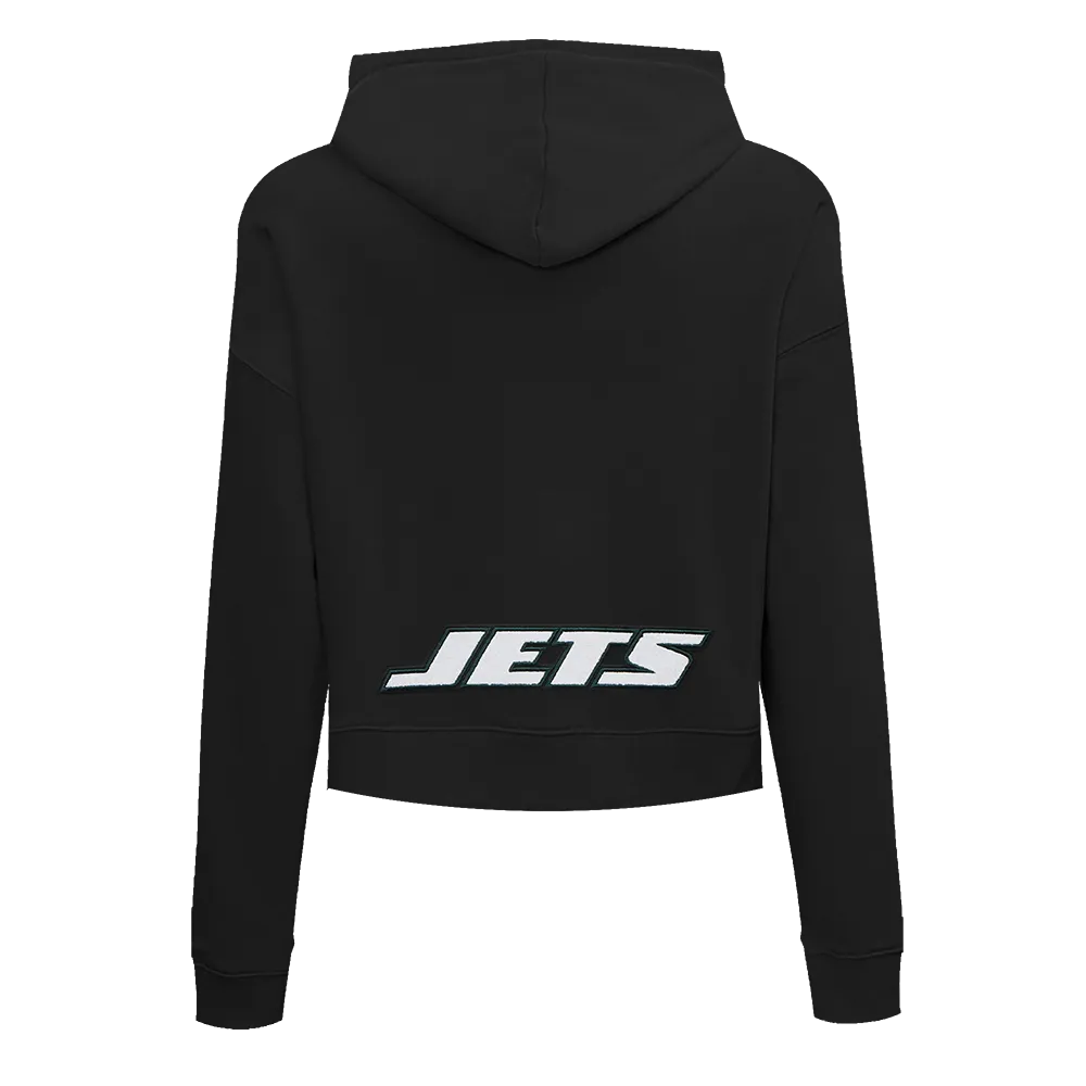 NFL NEW YORK JETS CLASSIC WOMEN'S CROPPED FLC PO HOODIE (BLACK)