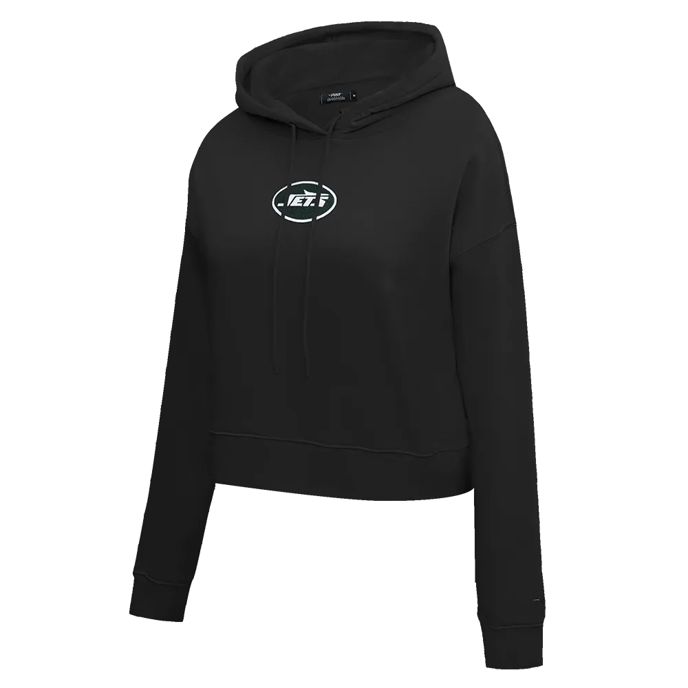 NFL NEW YORK JETS CLASSIC WOMEN'S CROPPED FLC PO HOODIE (BLACK)