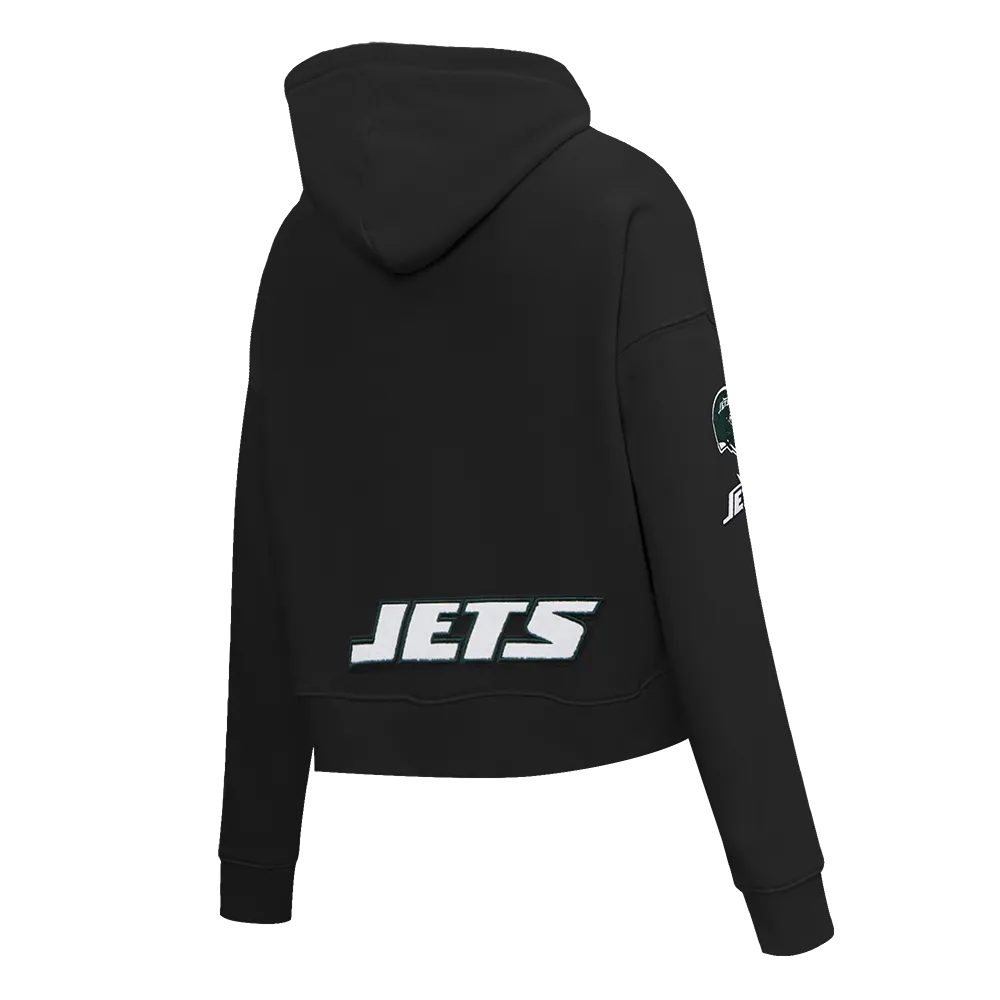 NFL NEW YORK JETS CLASSIC WOMEN'S CROPPED FLC PO HOODIE (BLACK)