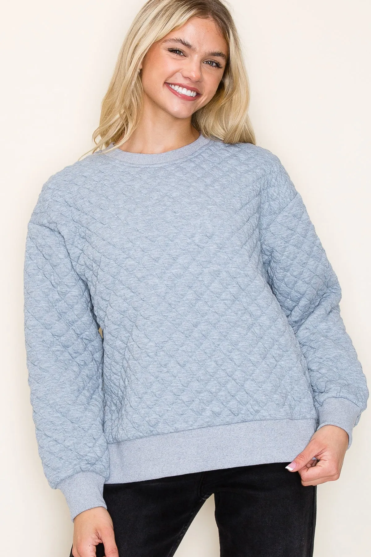 No Place Like Home Gray Quilted Pullover