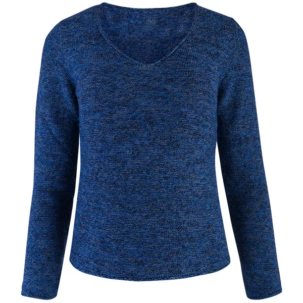 Novelty V-Neck Long Sleeve Pullover in Navy