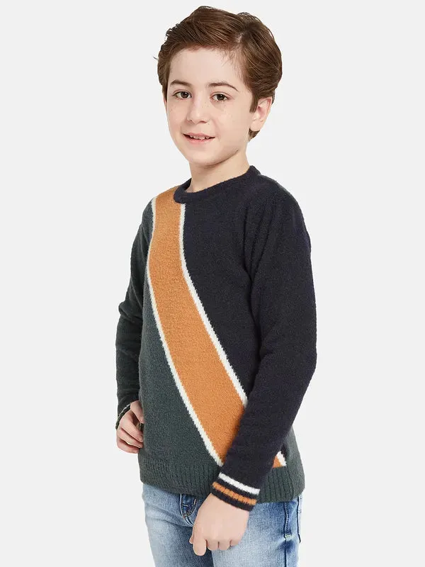 Octave Boys Green Brown Colourblocked Pullover