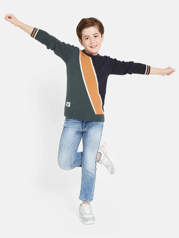 Octave Boys Green Brown Colourblocked Pullover