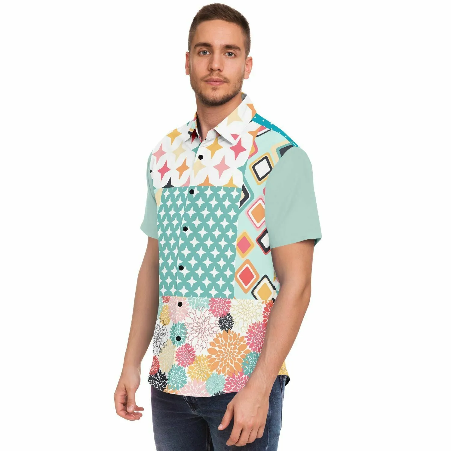 Old Miami Polka Dot Patchwork Button Down Shirt