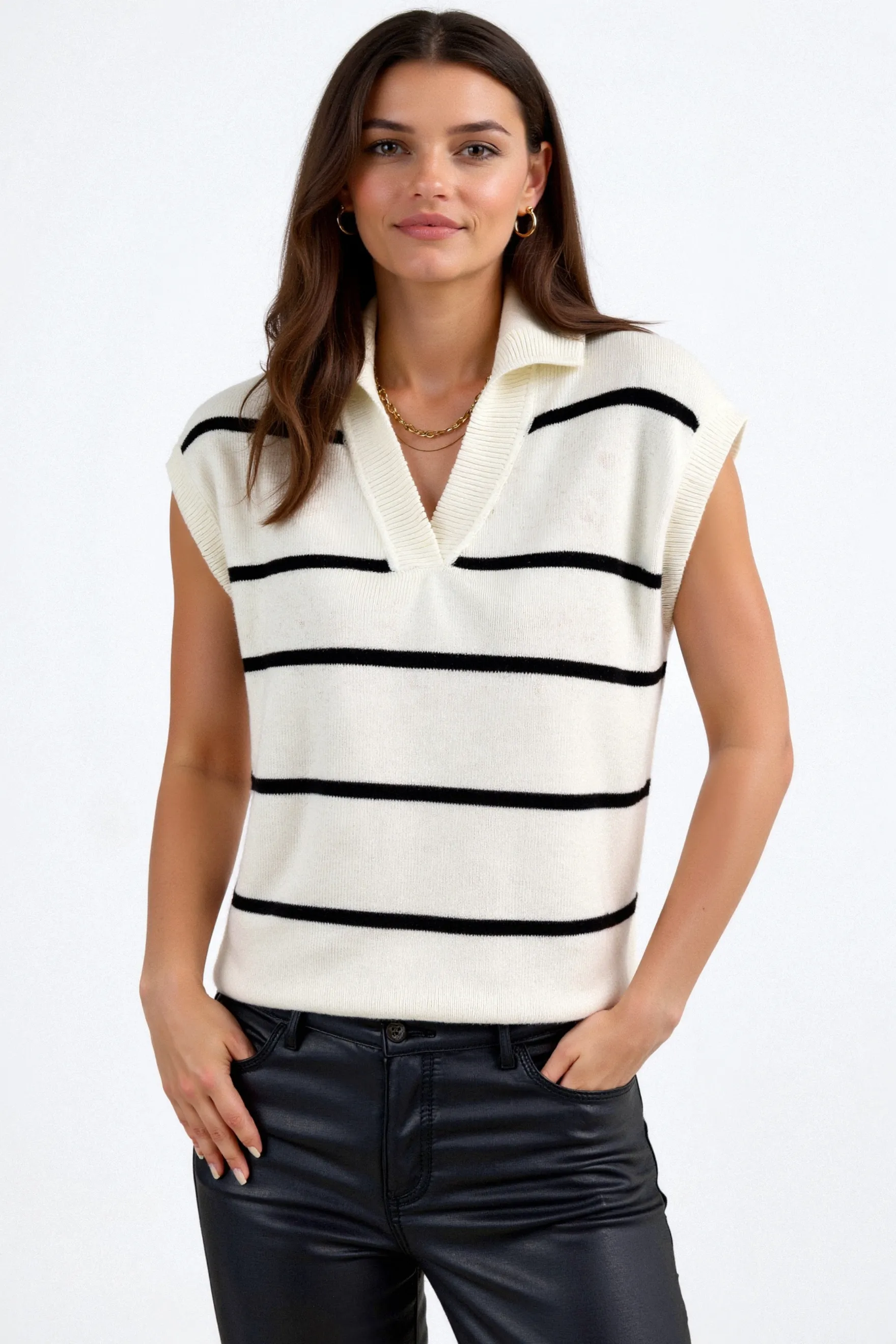 Old Money Casual Stripes Lapel Neck Pullover Polo Vest