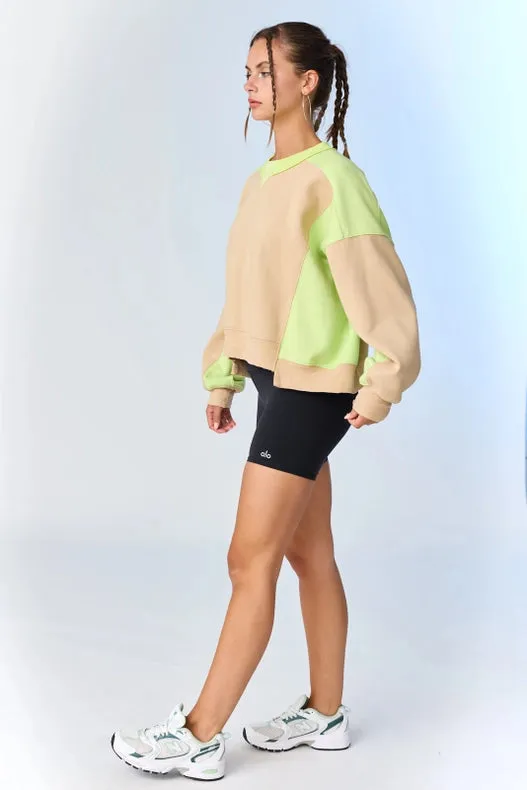 Olivia Contrast Pullover w/ Asymmetrical Hemline Taupe/Lime