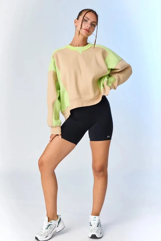 Olivia Contrast Pullover w/ Asymmetrical Hemline Taupe/Lime