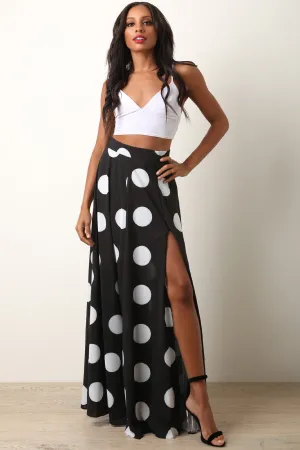 Oversize Polka-Dot Vent Slit Maxi Skirt