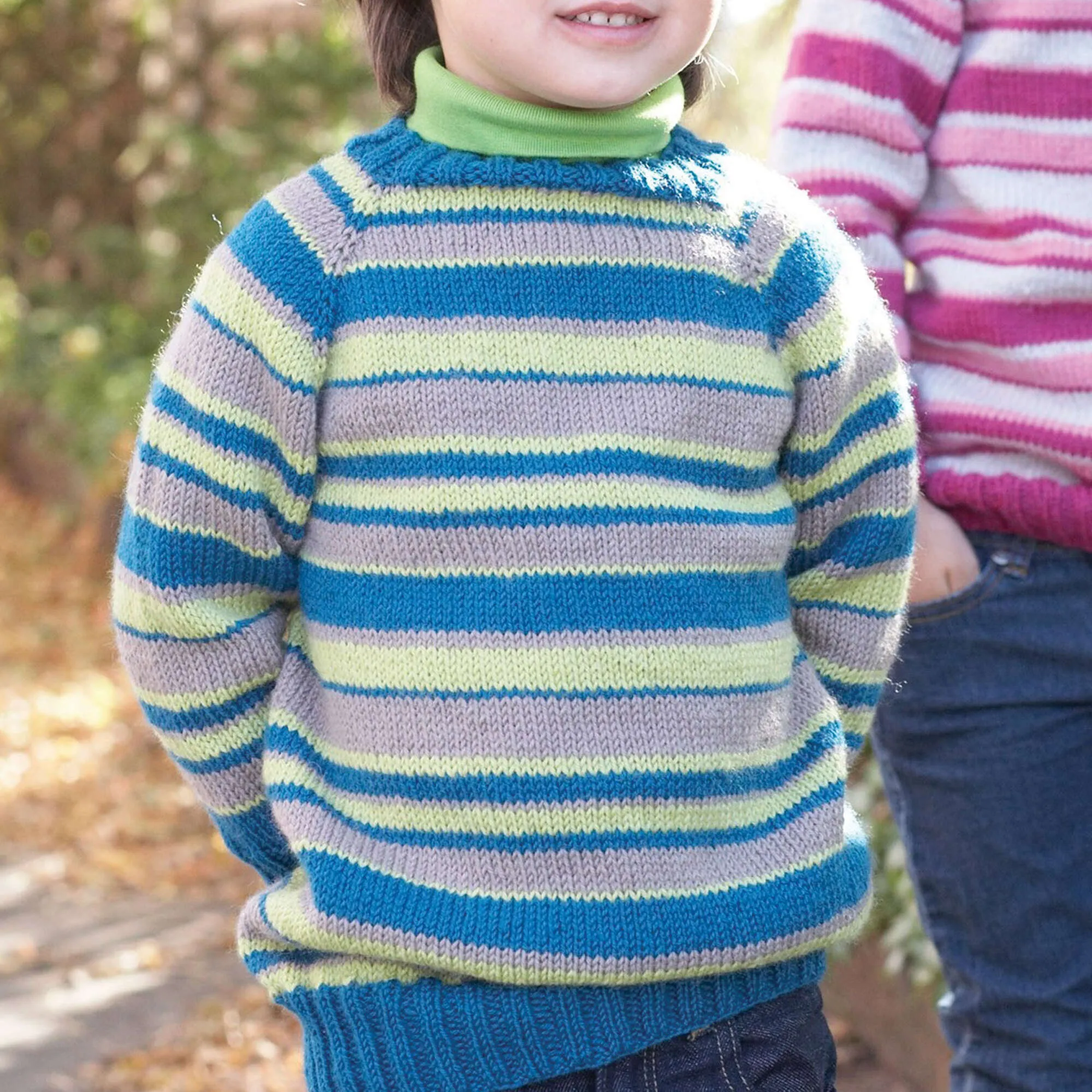 Patons Knit Kids Top-Down Striped Sweater