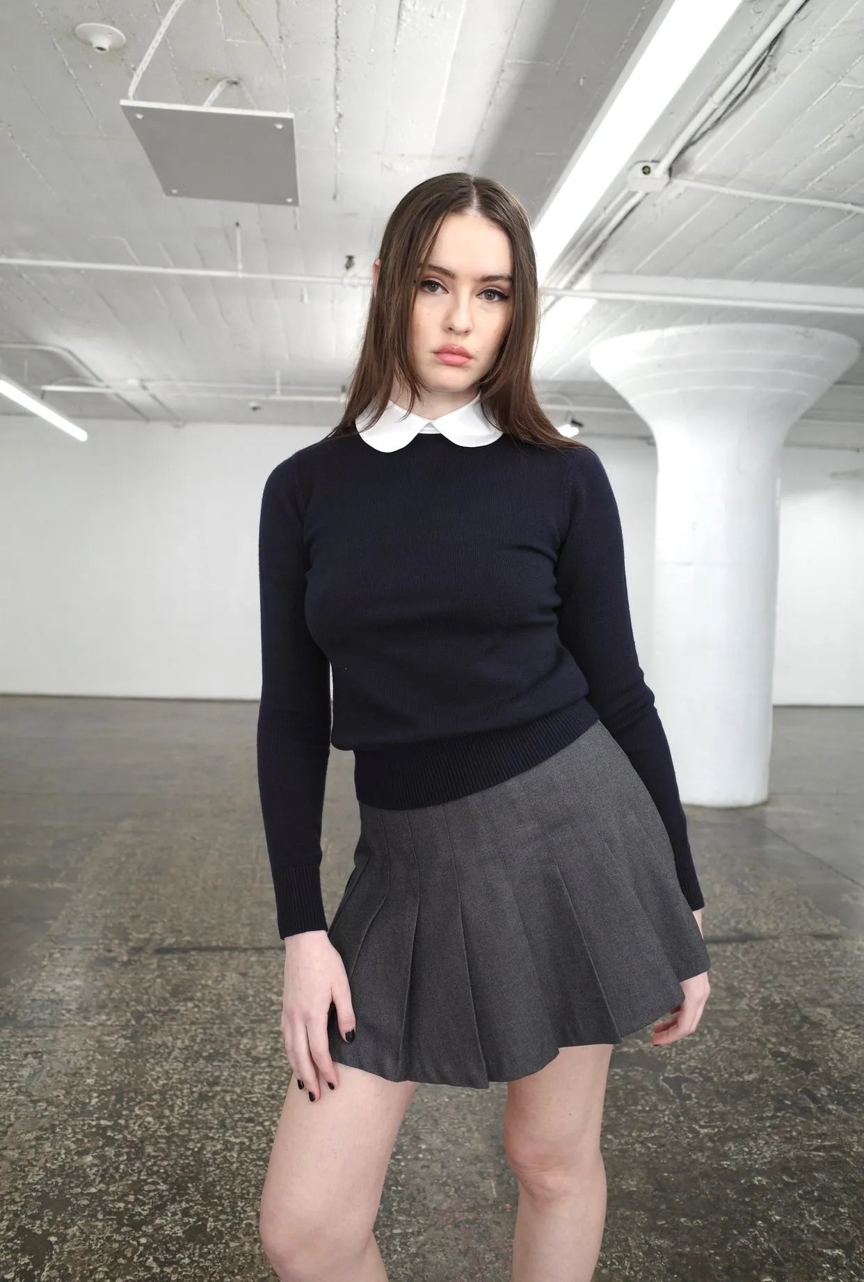 Peter Pan Collar Pullover ( Navy)