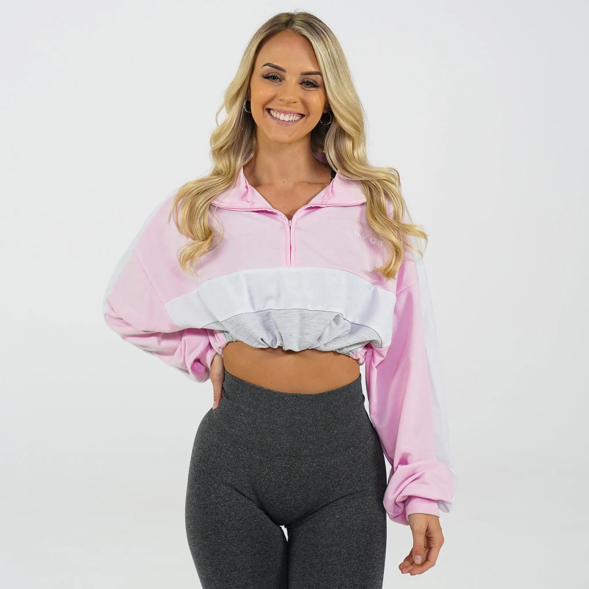 Pink Oversized Cropped Pullover