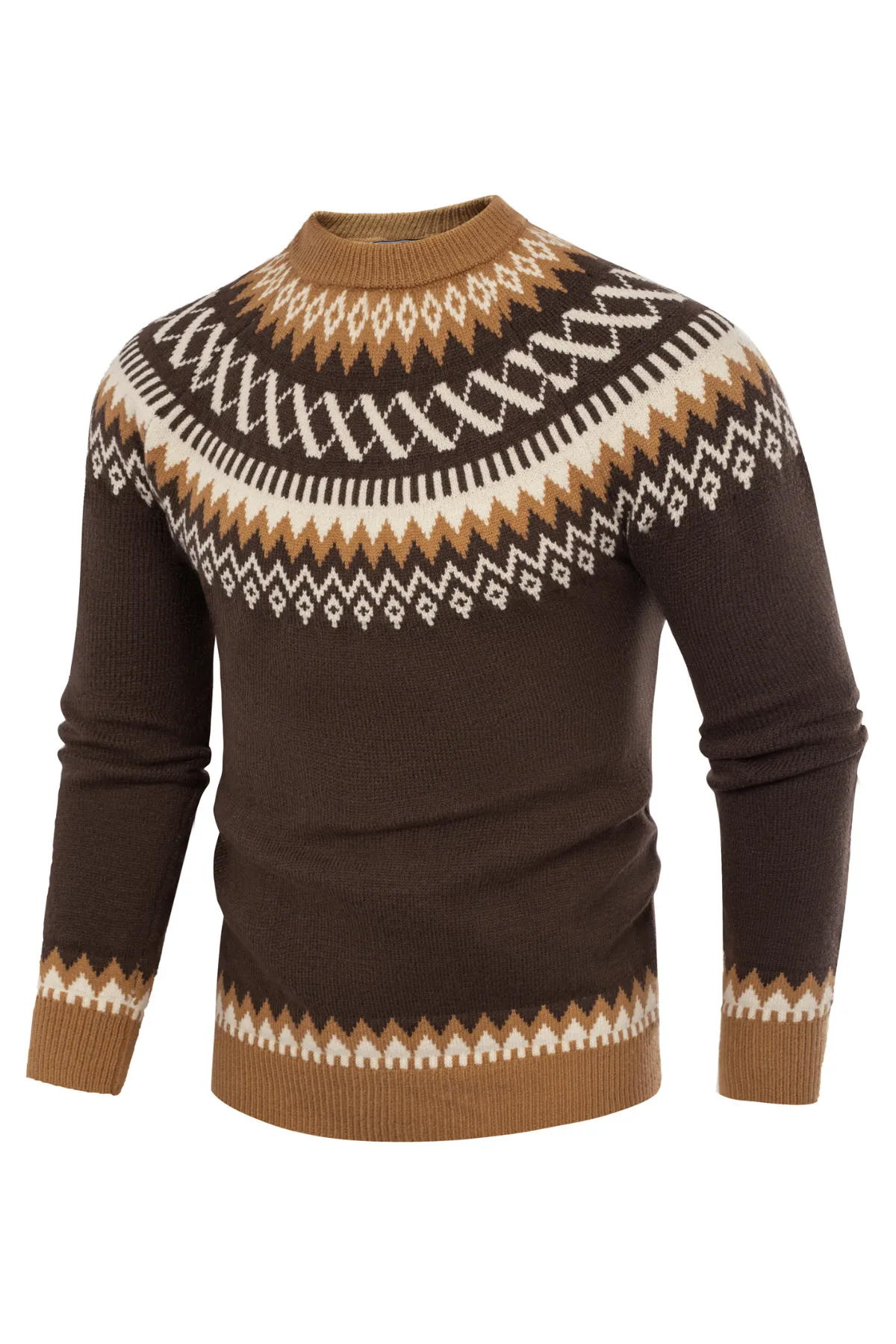 PJ Paul Jones Men's Fair Isle Crewneck Sweater Vintage Casual Pattern Knit Long Sleeve Pullover Sweater