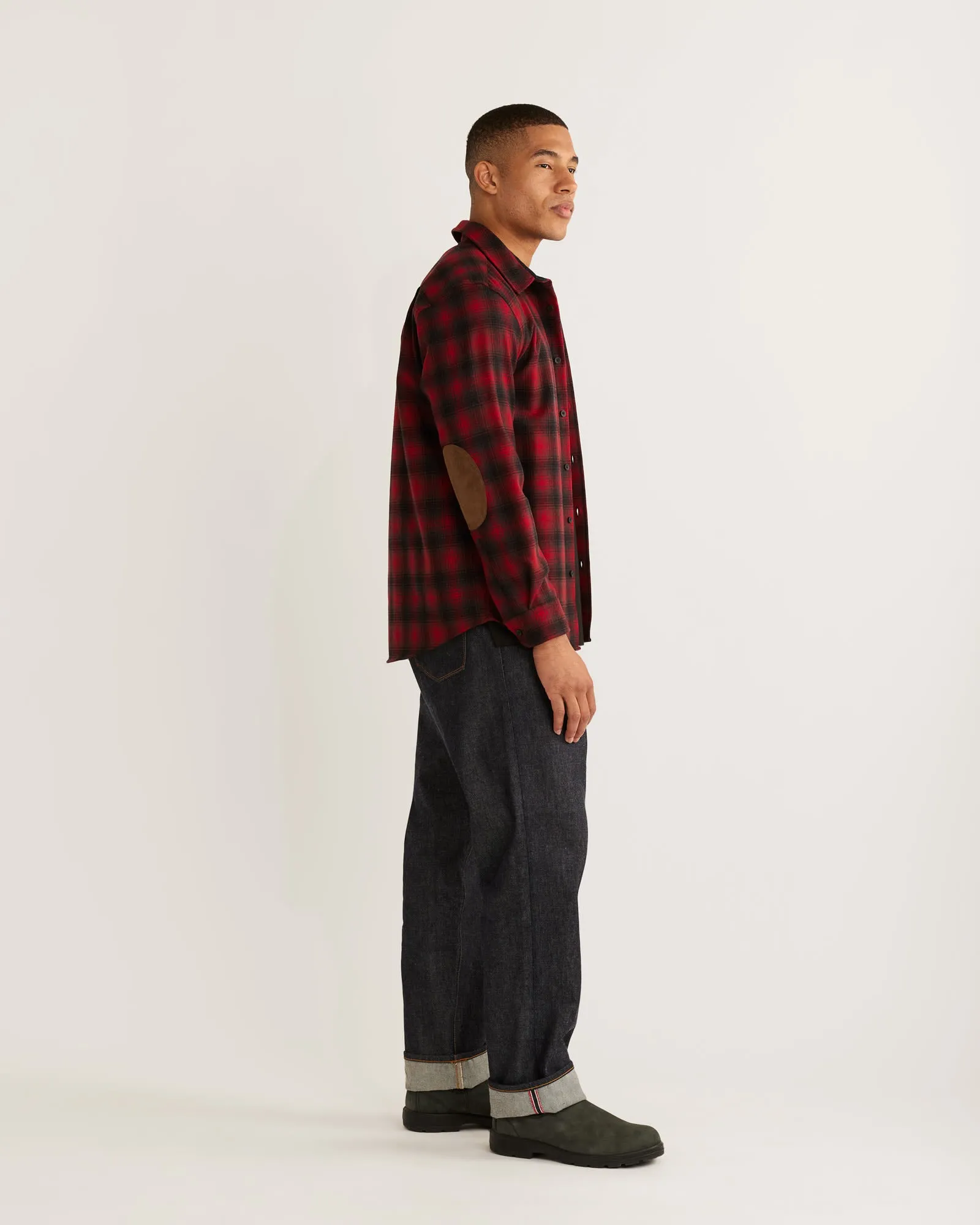 Plaid Elbow Patch Trail Shirt - Red Ombre