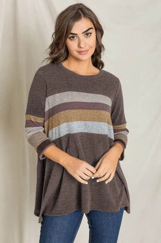 Plus Size Knit Stripe Panel A Line Tunic