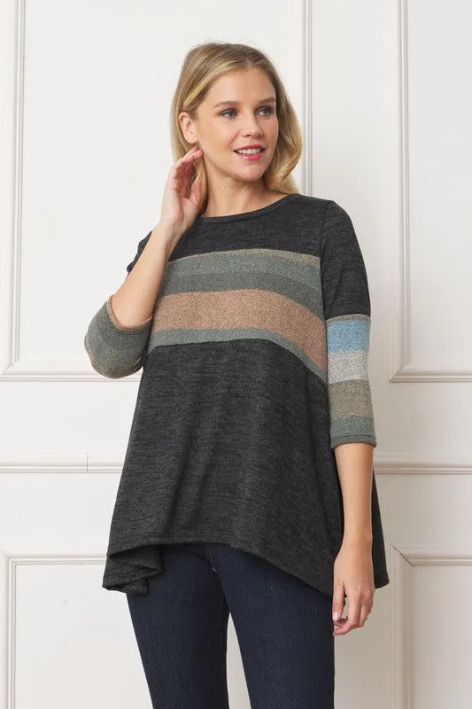 Plus Size Knit Stripe Panel A Line Tunic