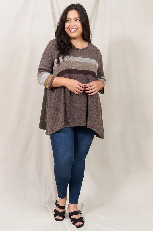 Plus Size Knit Stripe Panel A Line Tunic