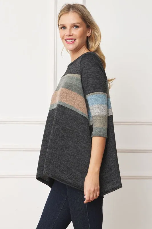 Plus Size Knit Stripe Panel A Line Tunic