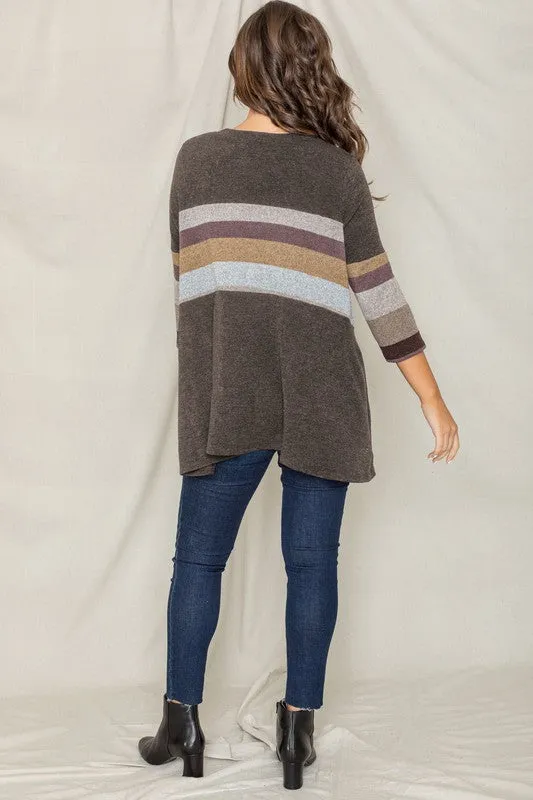 Plus Size Knit Stripe Panel A Line Tunic