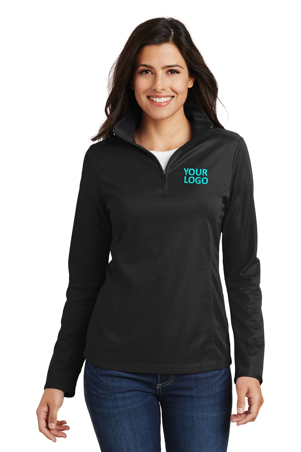 Port Authority Ladies Pinpoint Mesh Branded 1/2-Zip, Black