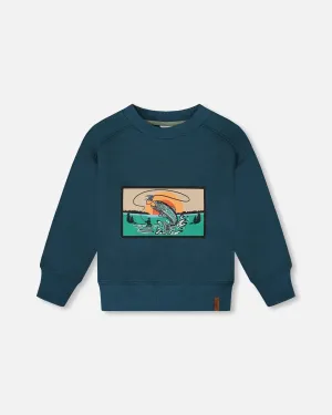 Pullover French Terry Graphic Sweatshirt Teal And Peach