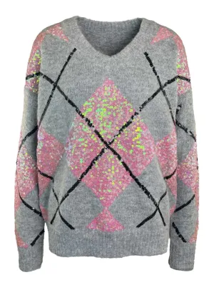 Pullover Raute V-Neck grau