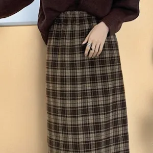 Retro Plaid Fleece-lined Skirt