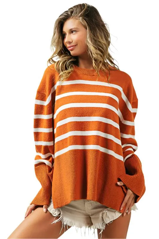 Ribbed Hem Stripe Sweater