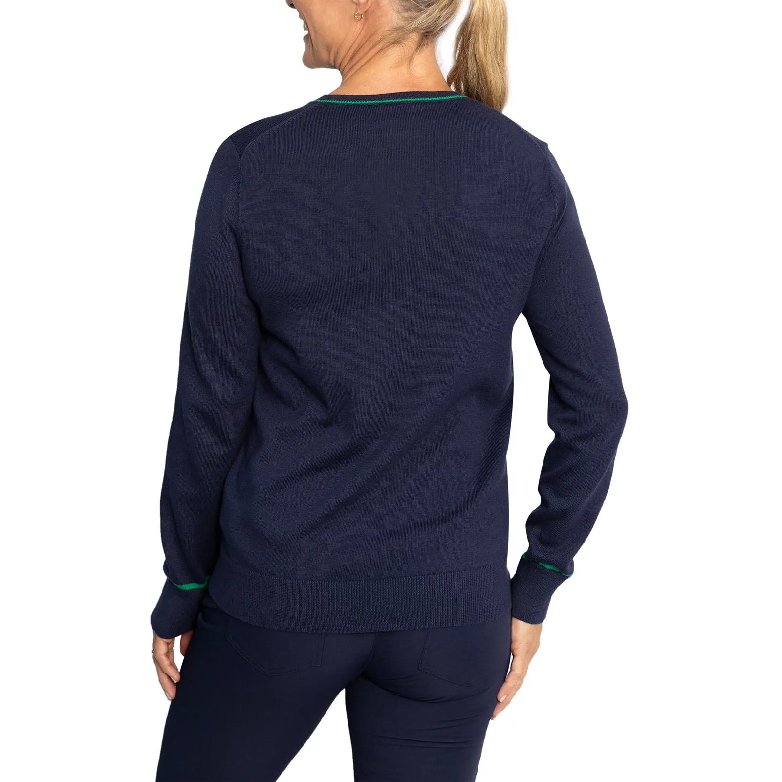 RLX Ralph Lauren Women's Cotton Blend Knit Pullover - French Navy/Cruise Green