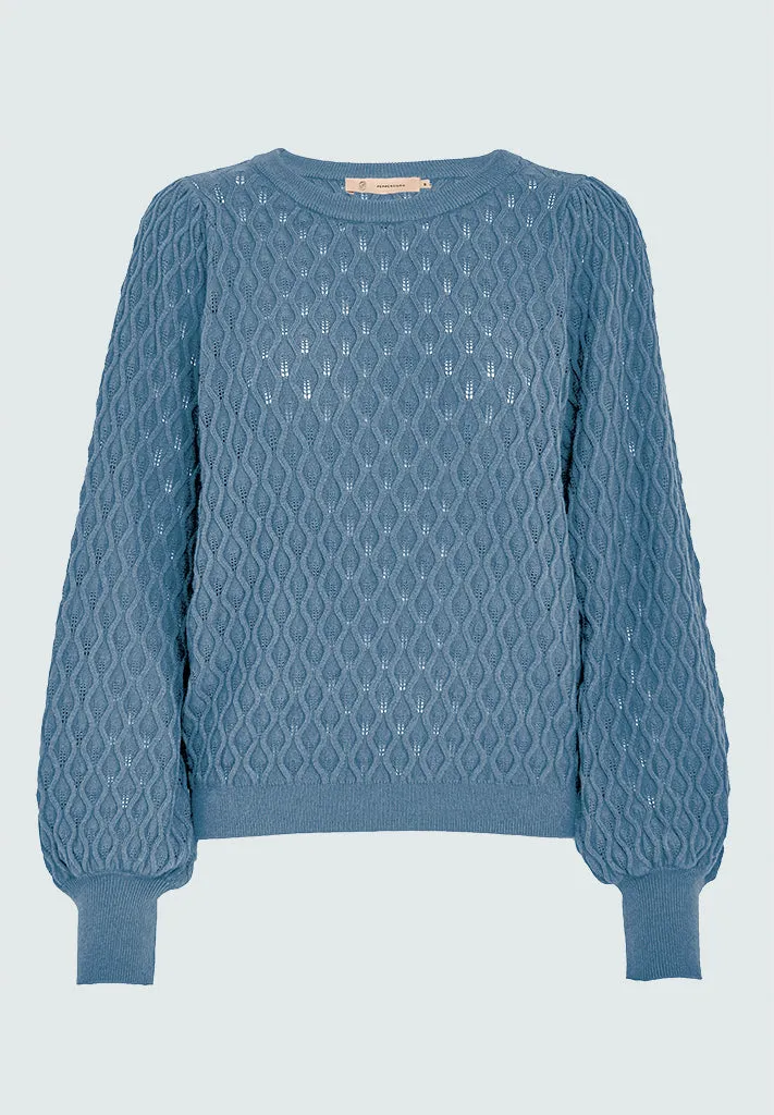 Rosalia Puff Sleeve Knit Pullover - Allure Blue