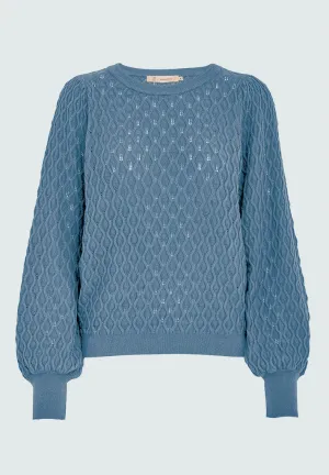 Rosalia Puff Sleeve Knit Pullover - Allure Blue