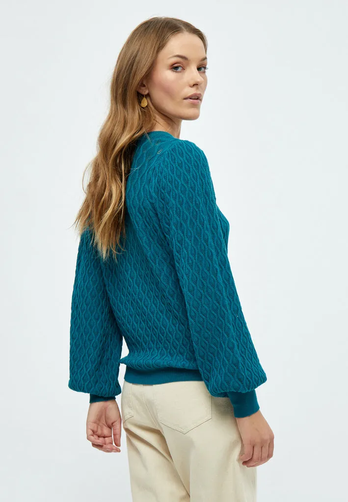 Rosalia Puff Sleeve Knit Pullover - Ocean Depths