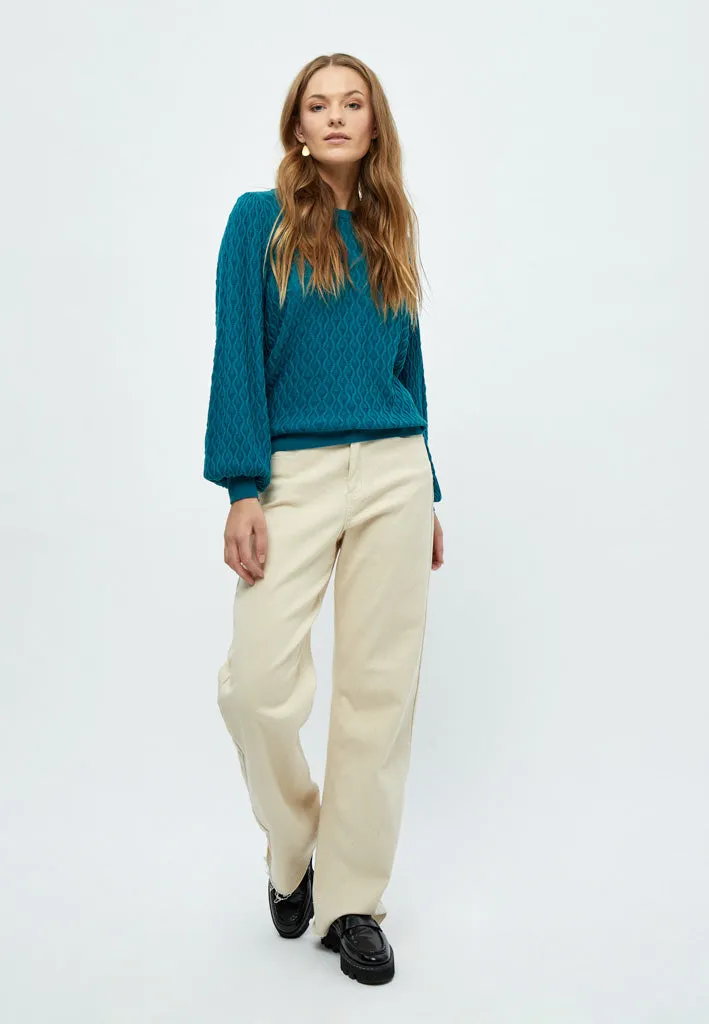 Rosalia Puff Sleeve Knit Pullover - Ocean Depths