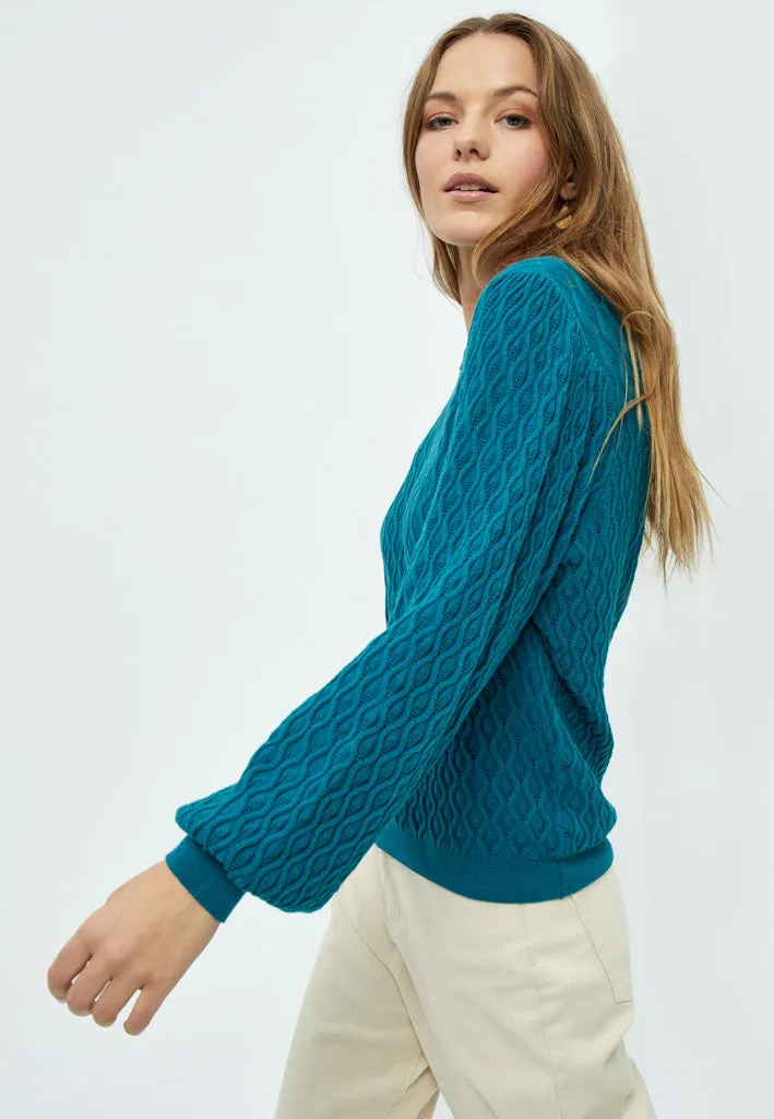 Rosalia Puff Sleeve Knit Pullover - Ocean Depths